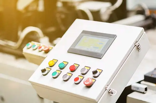 Custom industrial control panel with PLC automation wiring manufactured by WEB Electric Inc.